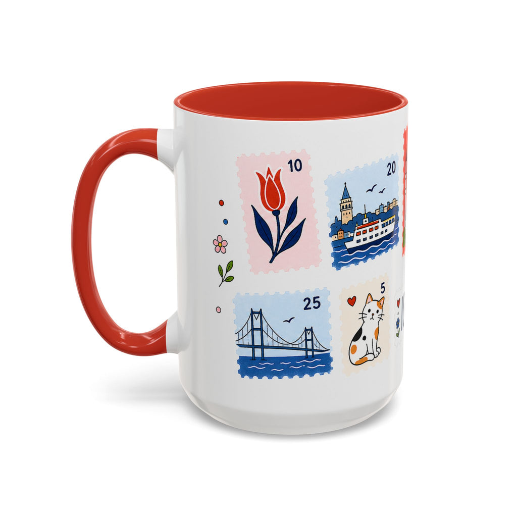 Istanbul Coffee Mug | Postage Stamp Collage Mug | Travel Souvenir Accent Cup 11oz 15oz