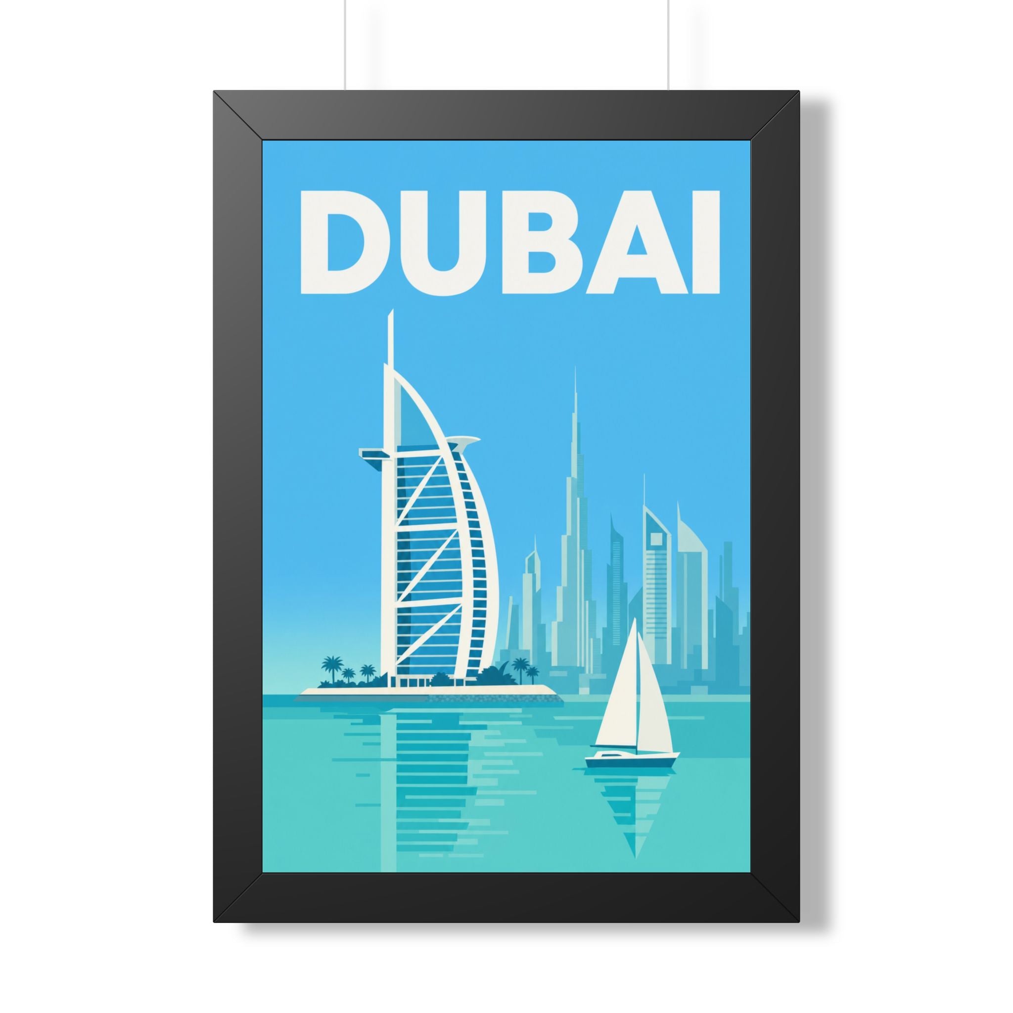 Dubai United Arab Emirates Framed Poster | Vintage Travel Wall Art | Black Walnut White Frame | 16x24 20x30