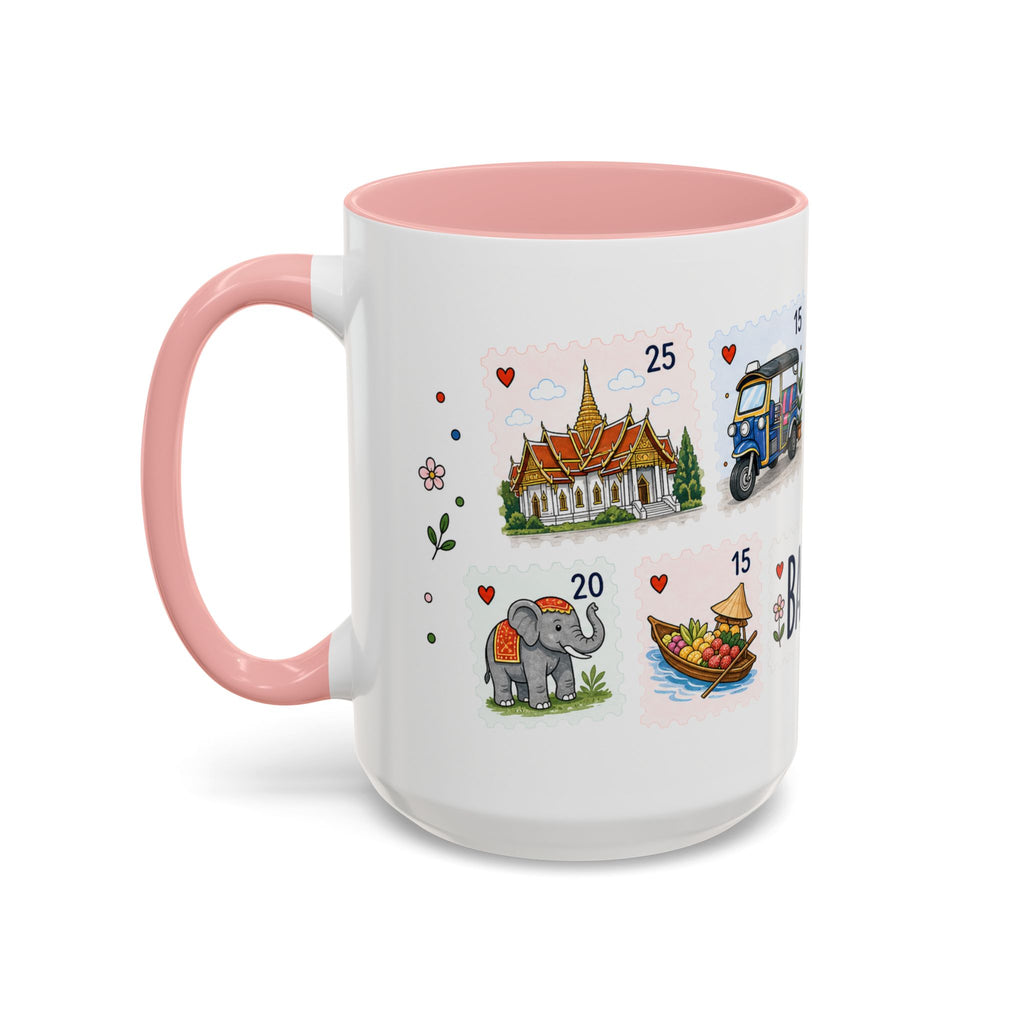 Bangkok Coffee Mug | Postage Stamp Collage Mug | Travel Souvenir Accent Cup 11oz 15oz