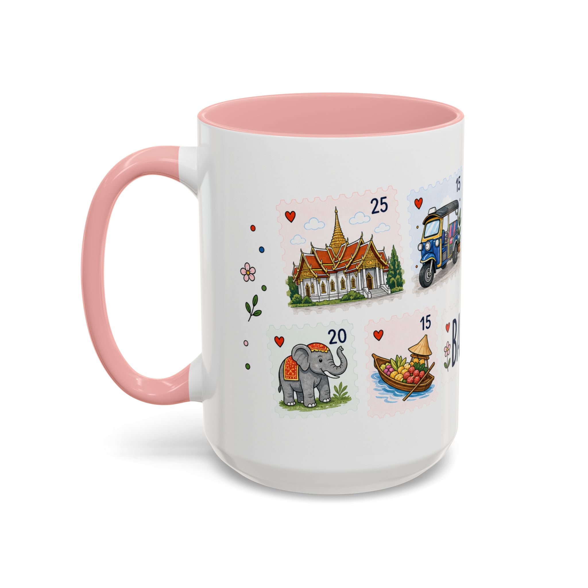 Bangkok Coffee Mug | Postage Stamp Collage Mug | Travel Souvenir Accent Cup 11oz 15oz