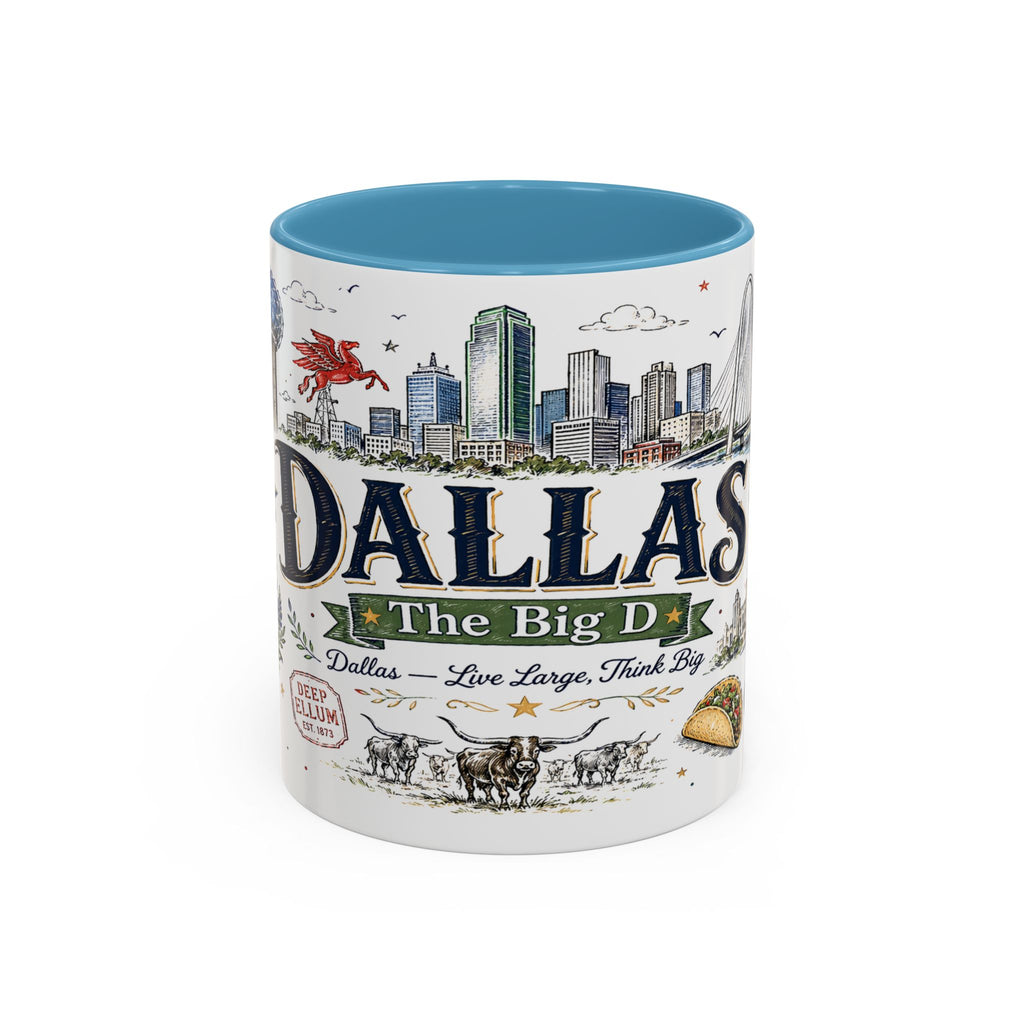 Dallas Coffee Mug | Texas Souvenir City Gift | Accent Color Ceramic 11oz 15oz