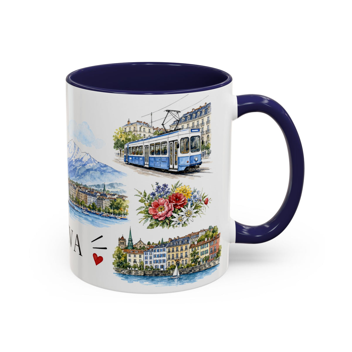 Geneva Illustrated Travel Mug | City Souvenir Accent Coffee Mug | 11oz 15oz Ceramic Cup