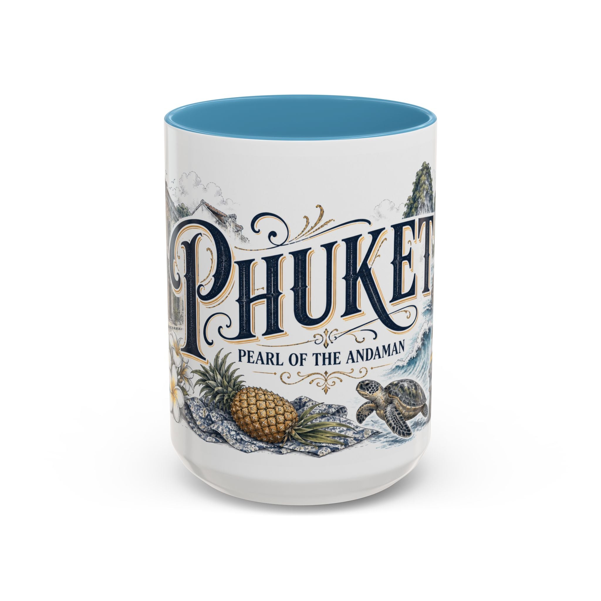 Phuket Coffee Mug | Thailand Travel Souvenir | Vintage Illustrated City Gift | 11 oz 15 oz Accent Mug
