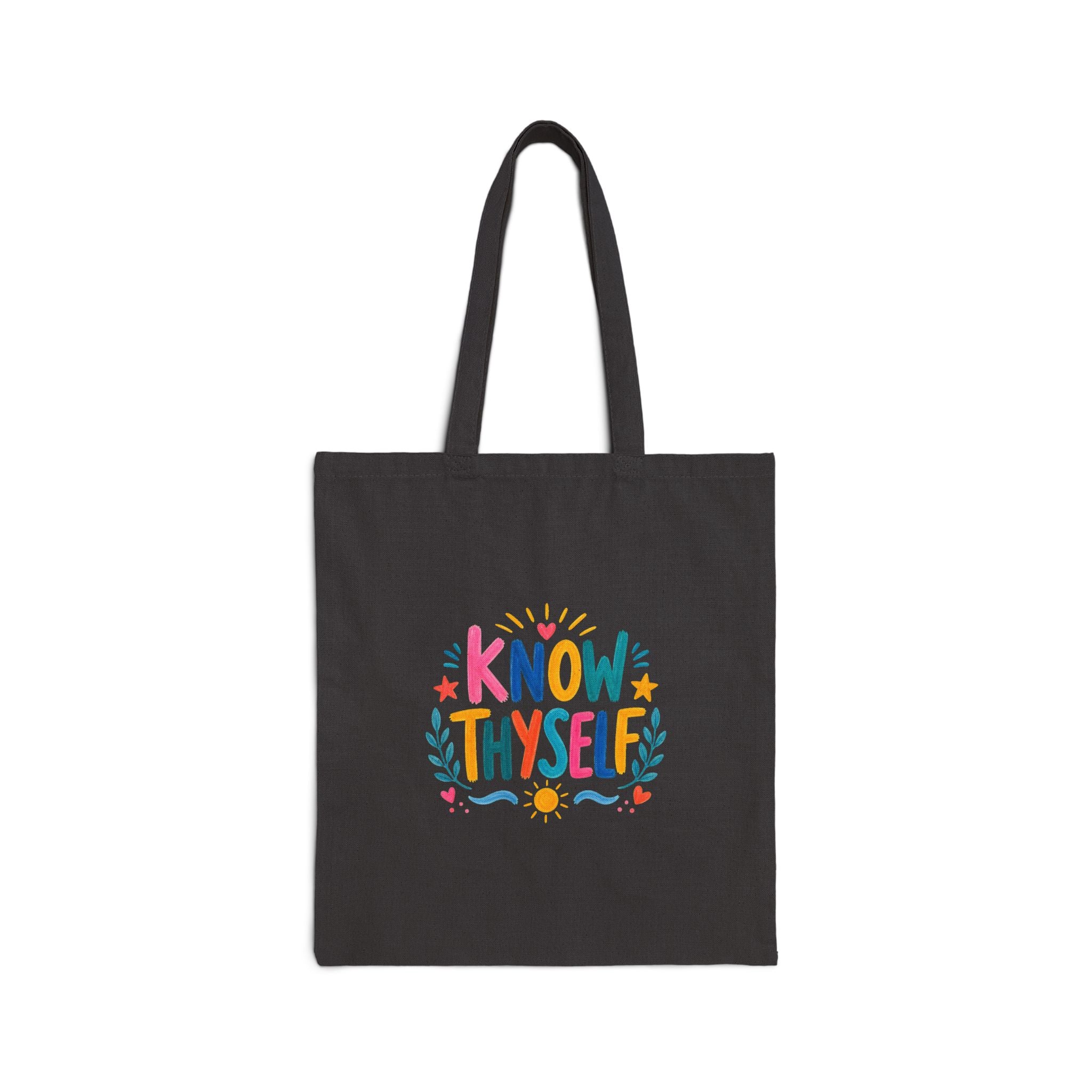 Know Thyself Tote Bag | Ancient Wisdom Quote Canvas Bag | Colorful Philosophy Gift