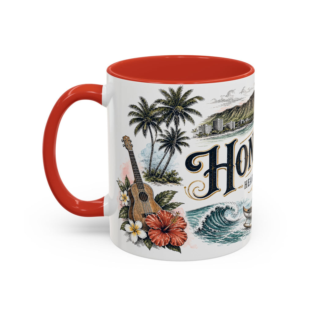 Honolulu Coffee Mug | United States Travel Souvenir | Vintage Illustrated City Gift | 11 oz 15 oz Accent Mug
