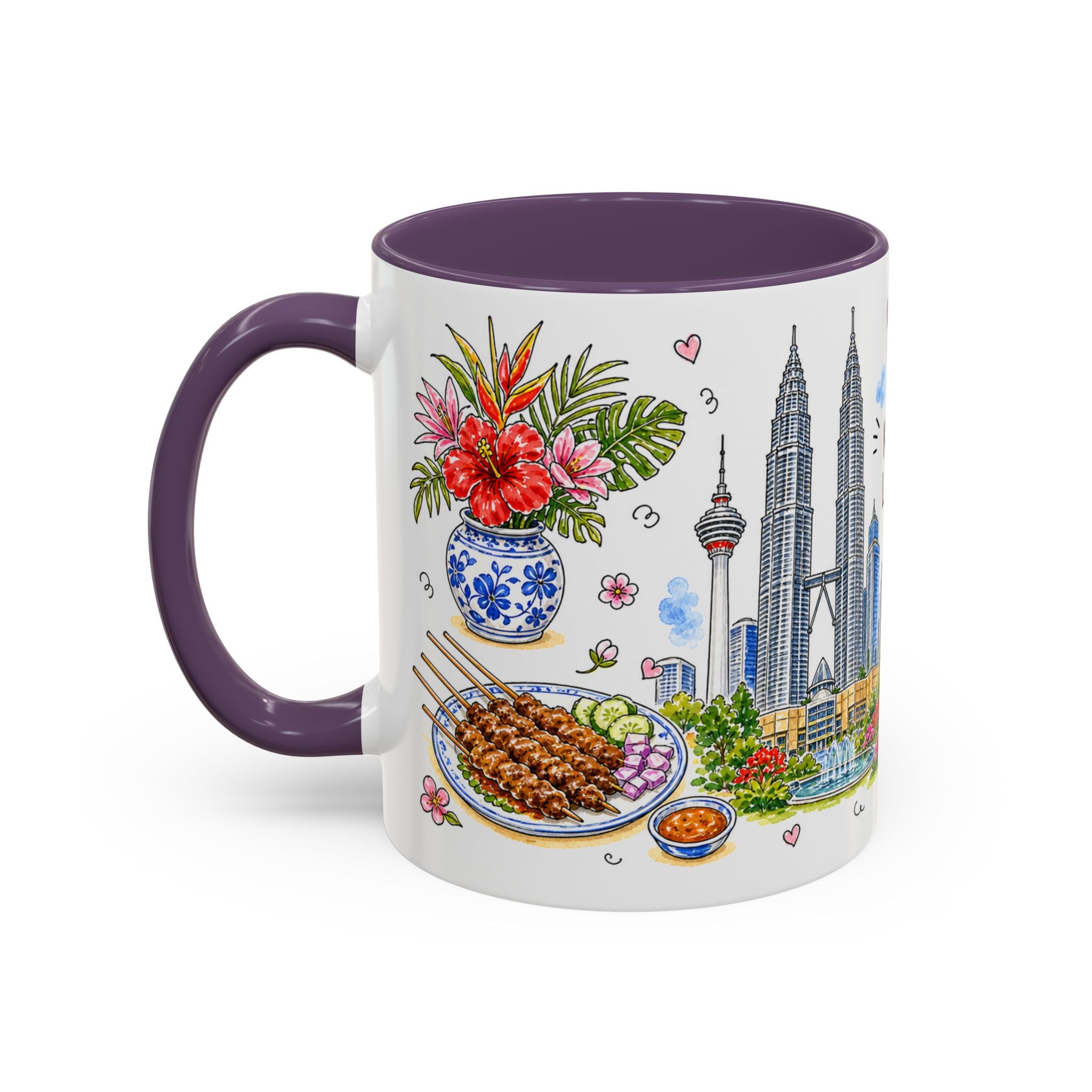 Kuala Lumpur Illustrated Travel Mug | City Souvenir Accent Coffee Mug | 11oz 15oz Ceramic Cup