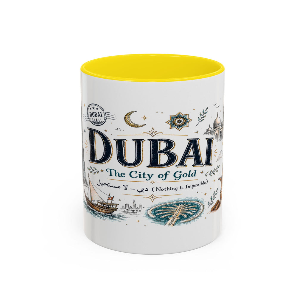 Dubai Coffee Mug | UAE Souvenir Travel Gift | Accent Color Ceramic 11oz 15oz