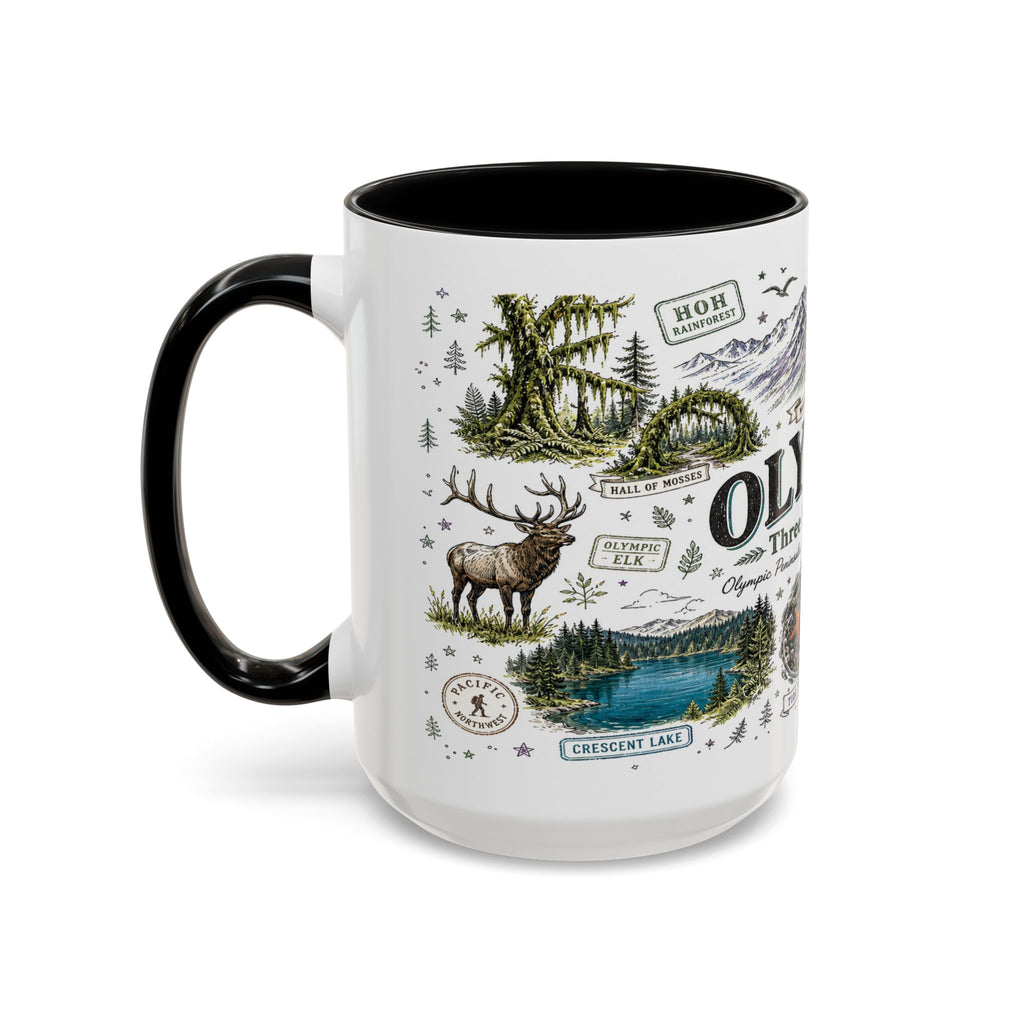 Olympic Coffee Mug | National Park Hiking Rainforest Gift | Accent Color Ceramic 11oz 15oz