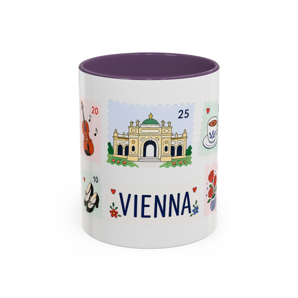 Vienna Coffee Mug | Postage Stamp Collage Mug | Travel Souvenir Accent Cup 11oz 15oz