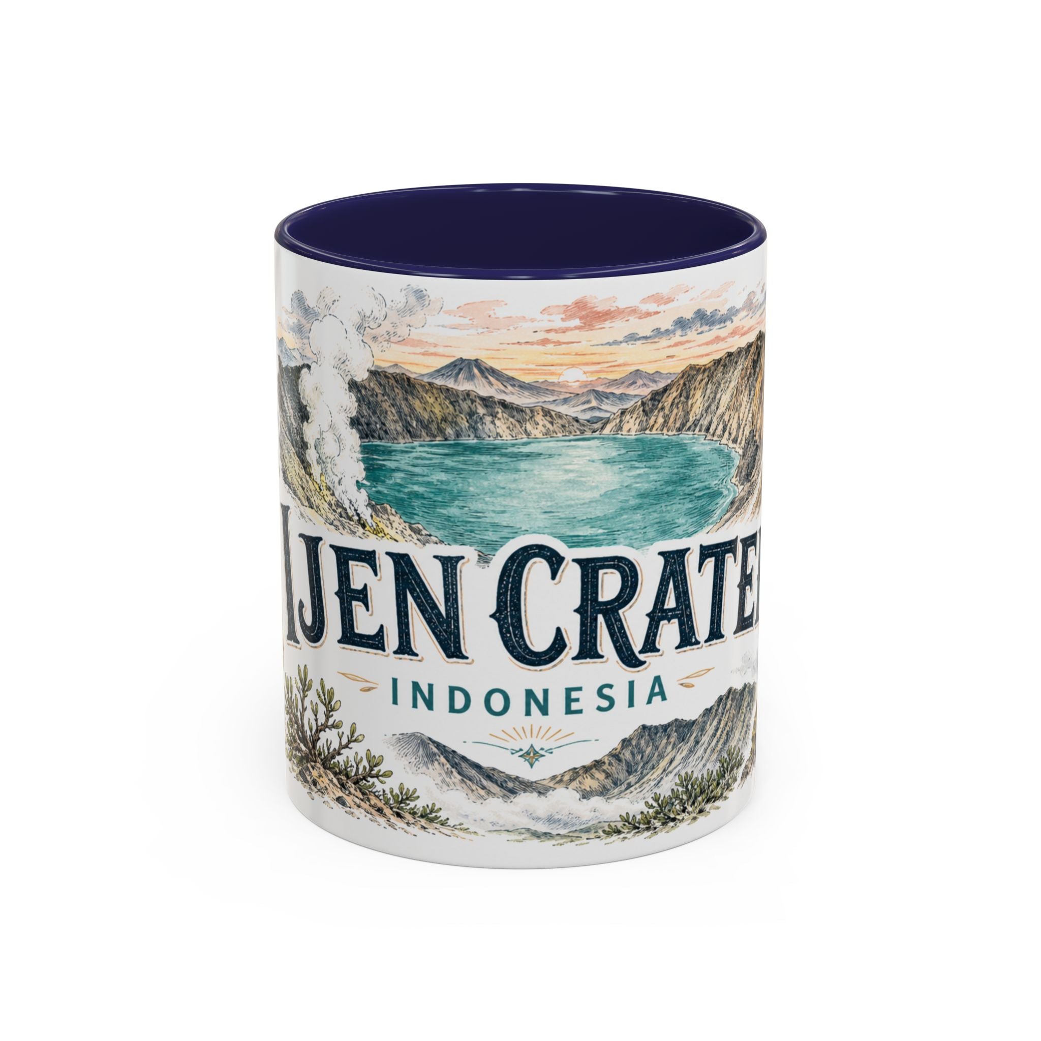 Ijen Crater Mug, Indonesia Travel Souvenir, Bucket List Gift, Accent Ceramic Coffee Mug 11oz 15oz