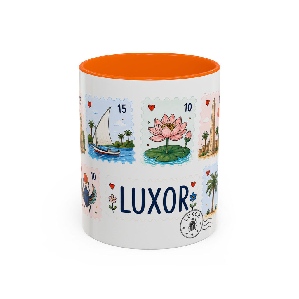 Luxor Coffee Mug | Postage Stamp Collage Mug | Travel Souvenir Accent Cup 11oz 15oz