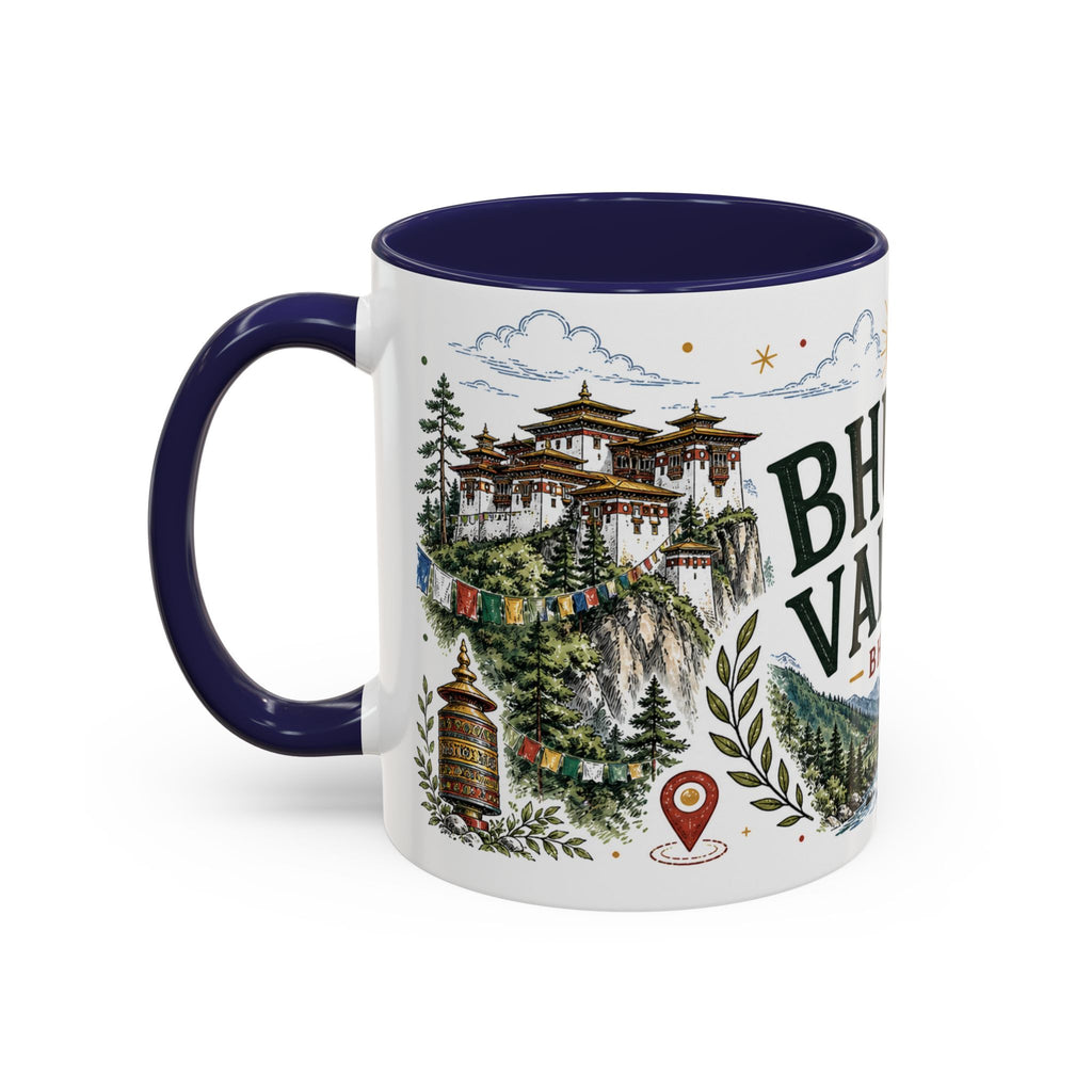 Bhutan Valleys Coffee Mug | Travel Destination Souvenir Gift | Accent Color Ceramic 11oz 15oz