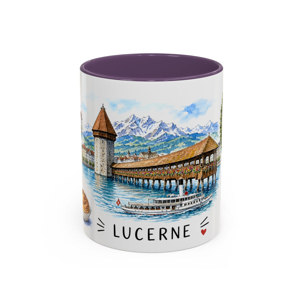 Lucerne Illustrated Travel Mug | City Souvenir Accent Coffee Mug | 11oz 15oz Ceramic Cup
