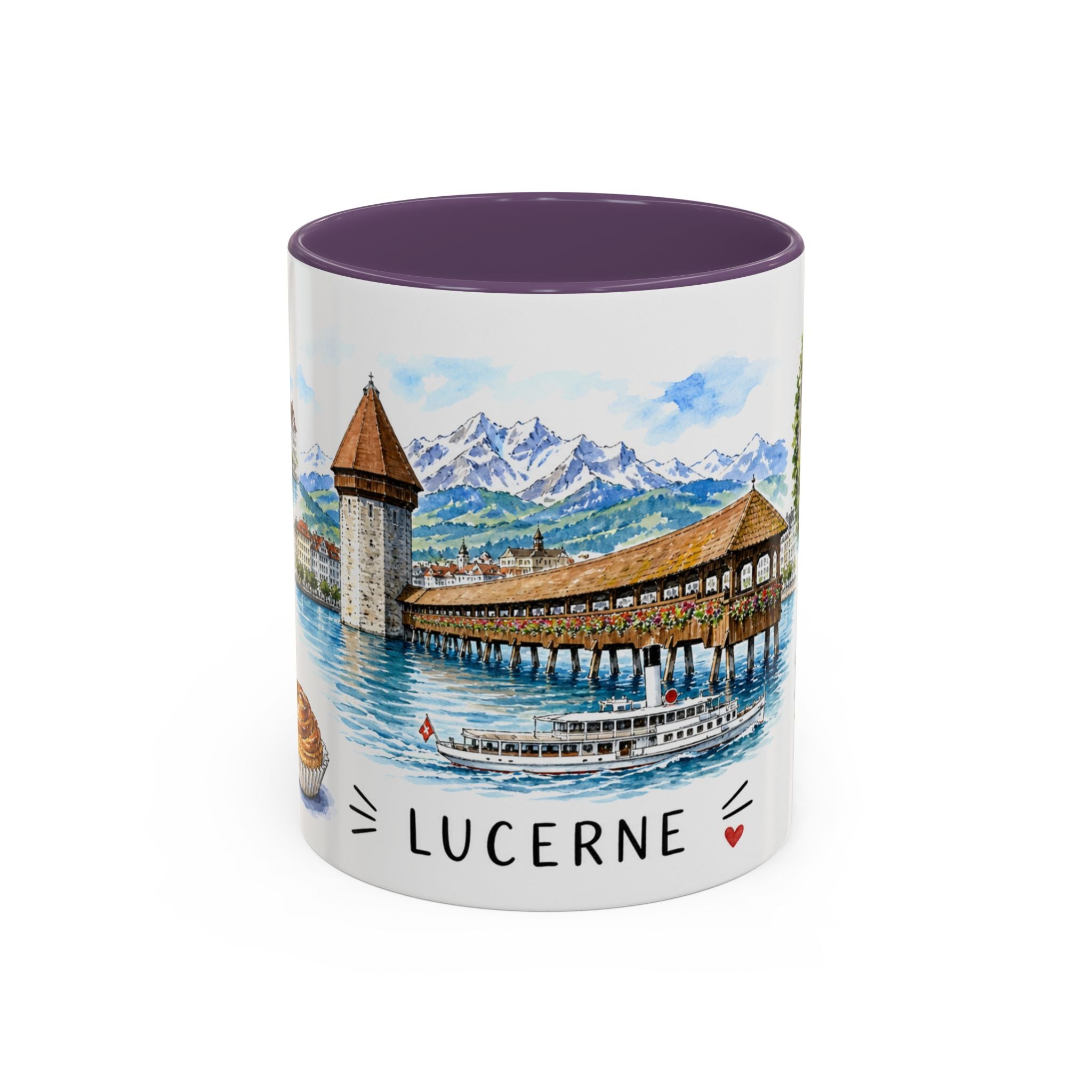 Lucerne Illustrated Travel Mug | City Souvenir Accent Coffee Mug | 11oz 15oz Ceramic Cup
