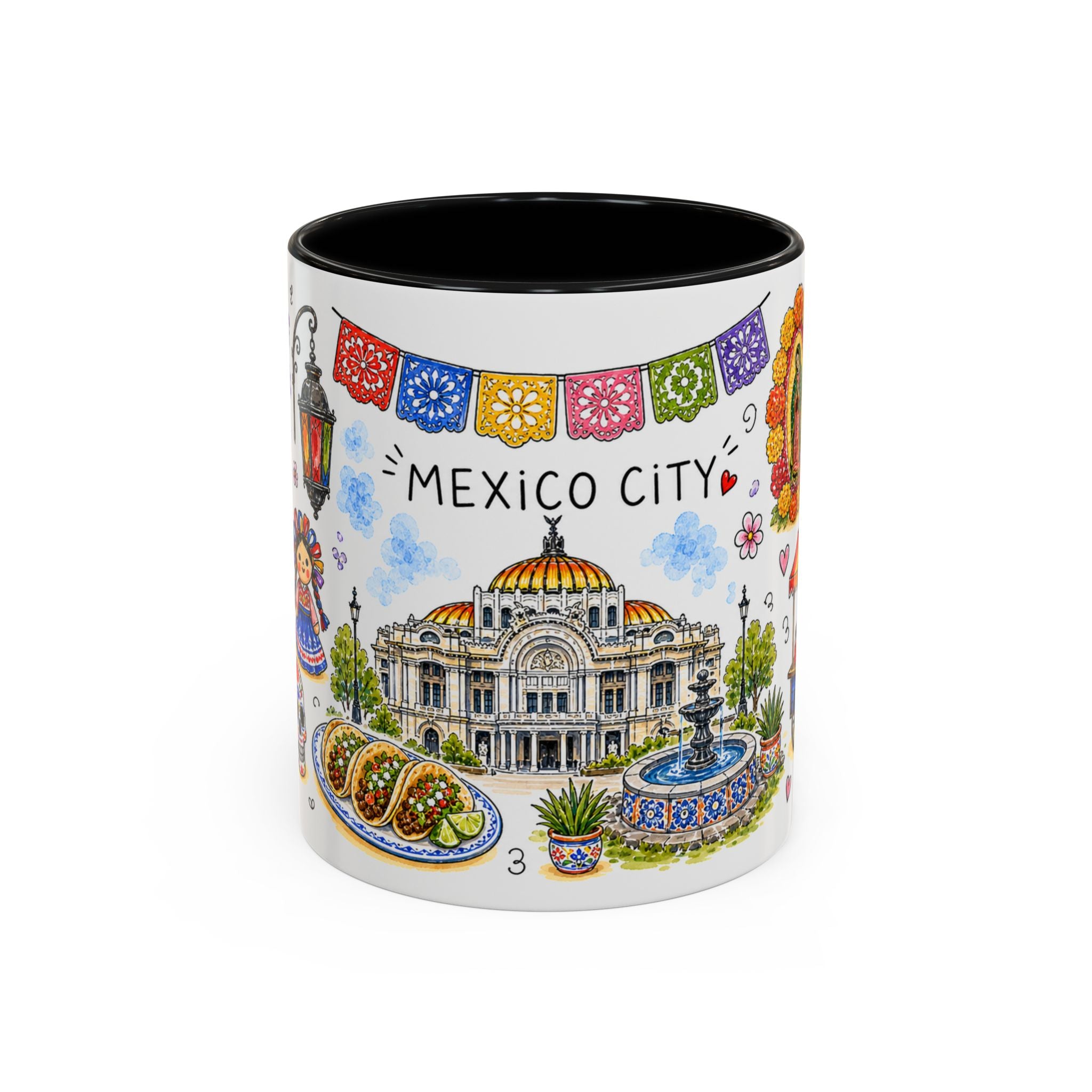 Mexico City Illustrated Travel Mug | City Souvenir Accent Coffee Mug | 11oz 15oz Ceramic Cup