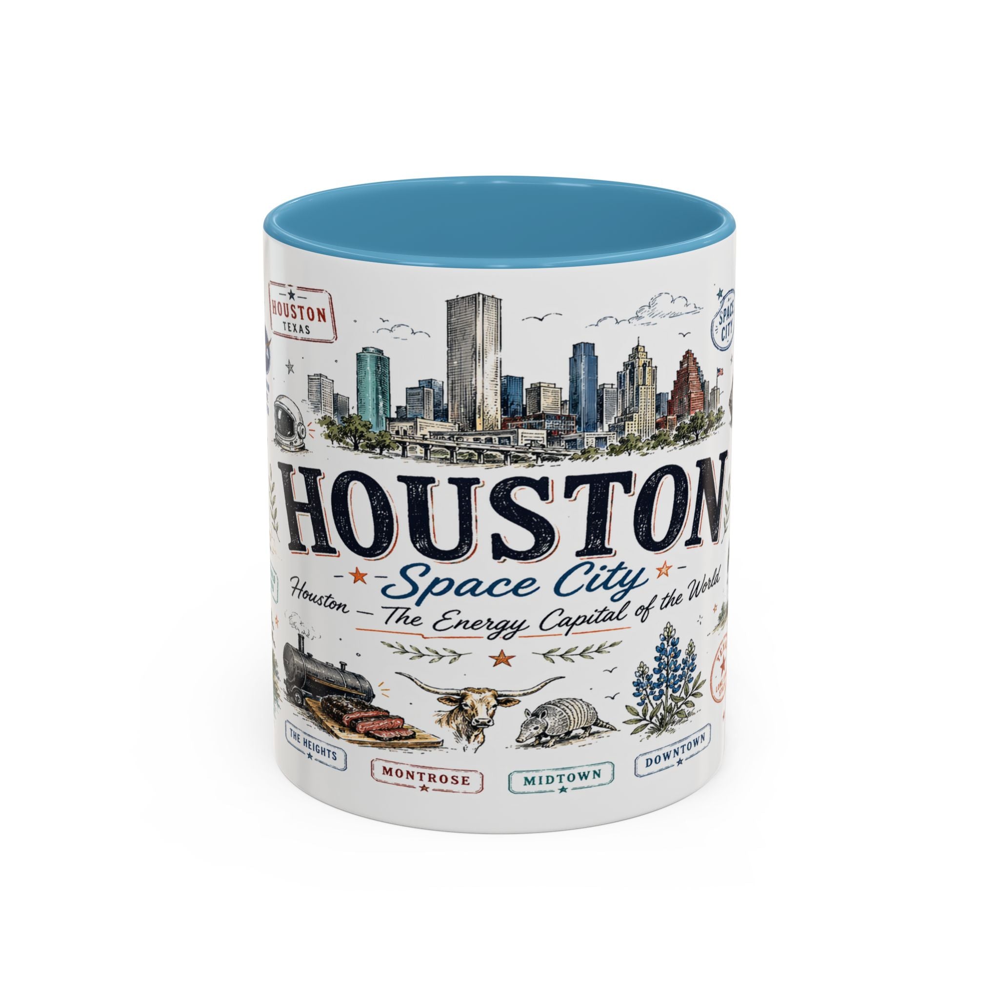 Houston Coffee Mug | Texas Souvenir City Gift | Accent Color Ceramic 11oz 15oz