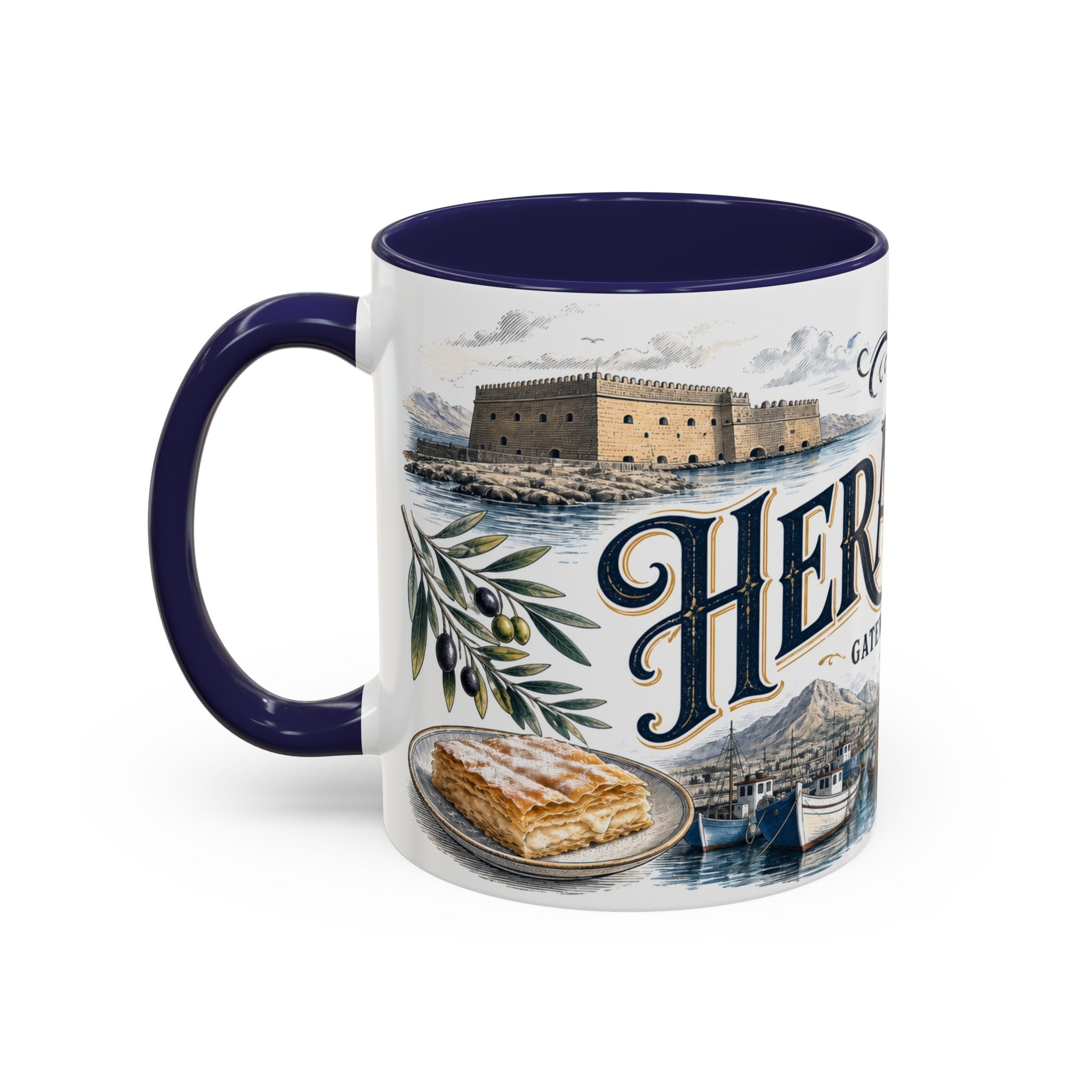 Heraklion Coffee Mug | Greece Travel Souvenir | Vintage Illustrated City Gift | 11 oz 15 oz Accent Mug