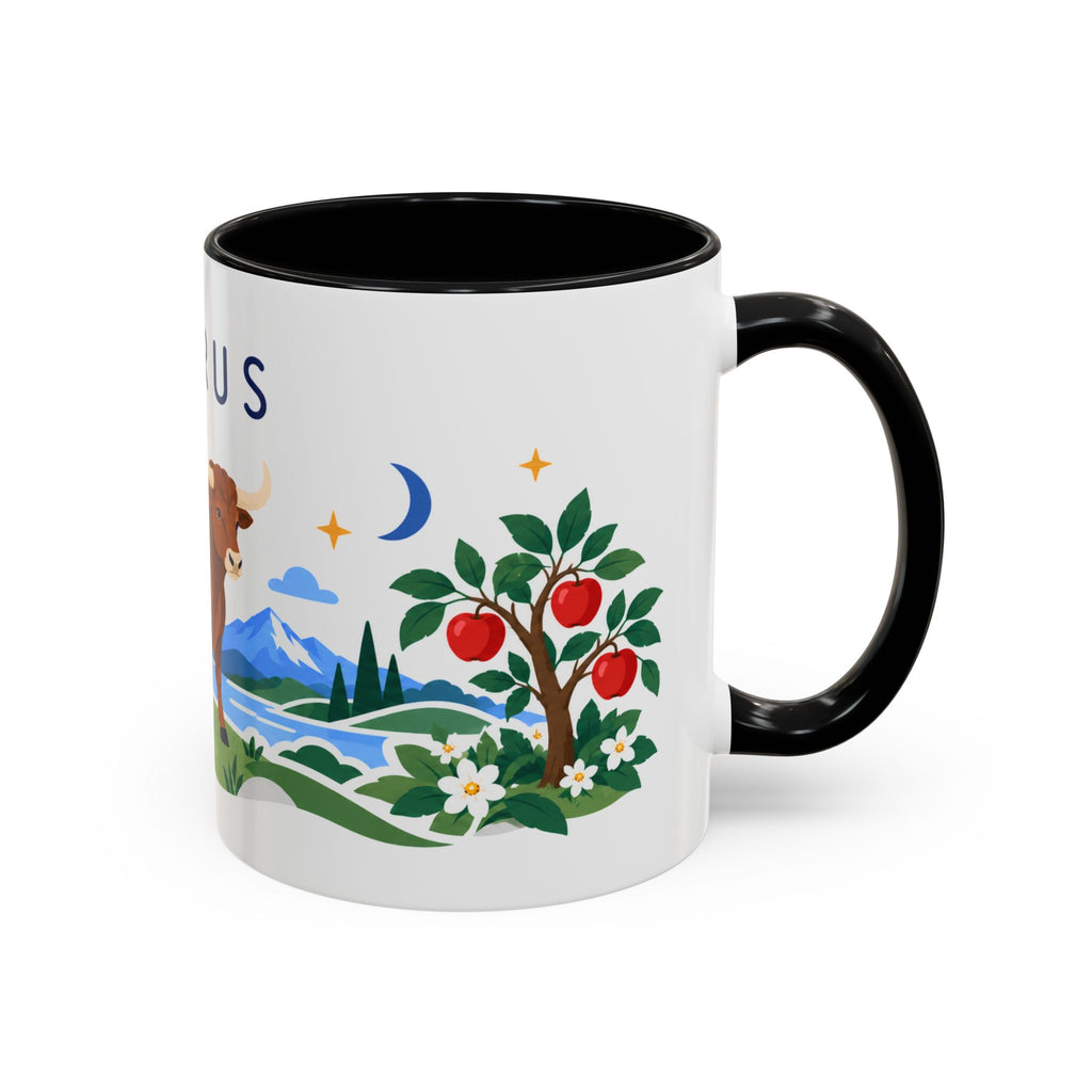 Taurus Zodiac Coffee Mug | Bull and Rose Design | Astrology Birthday Gift | 11 oz 15 oz Ceramic Accent Mug