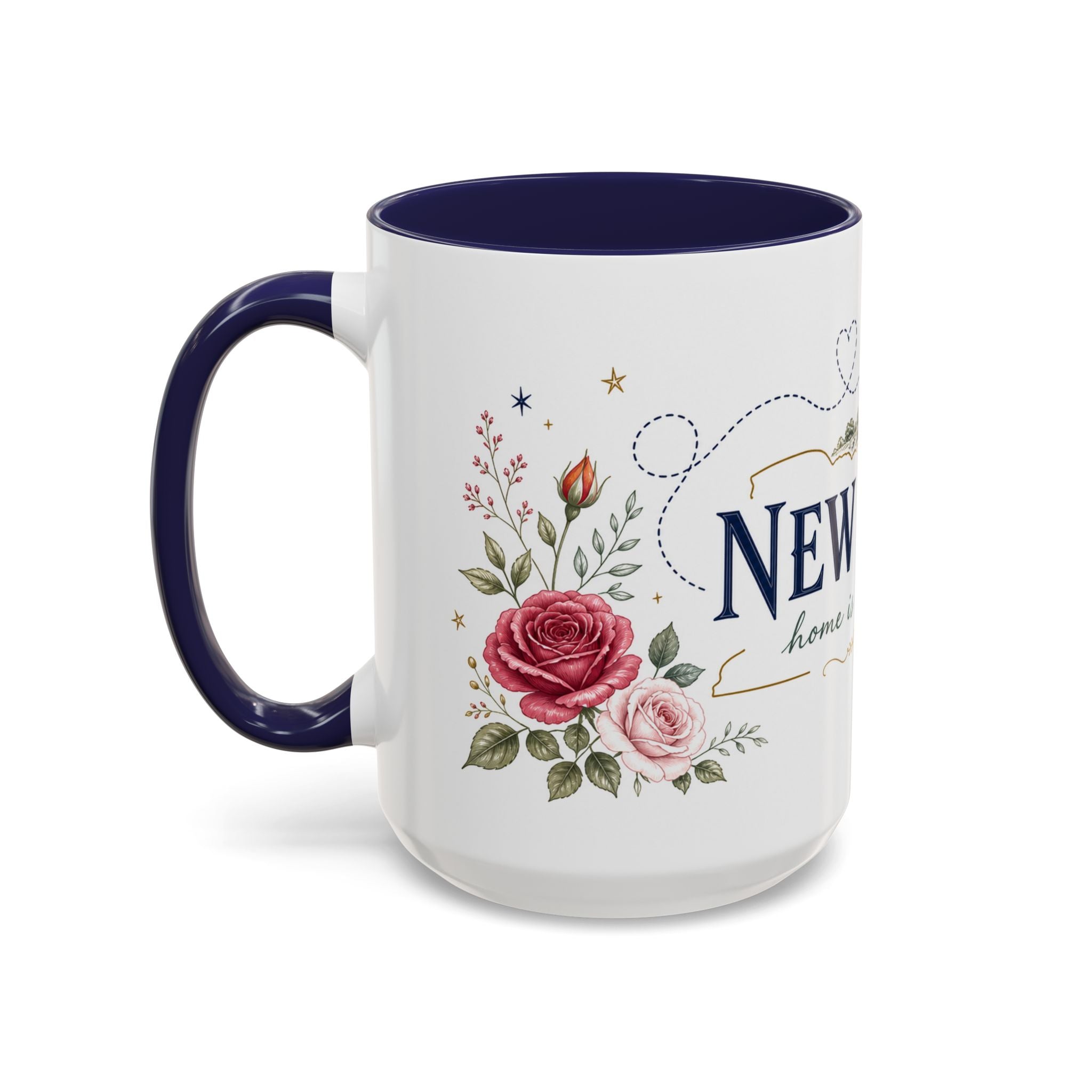 New York State Map Mug | Botanical Rose Accents, Long Distance Friendship Gift