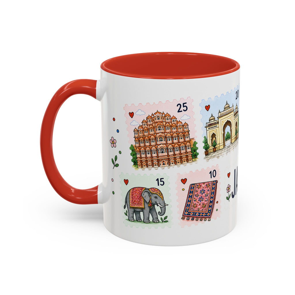 Jaipur Coffee Mug | Postage Stamp Collage Mug | Travel Souvenir Accent Cup 11oz 15oz