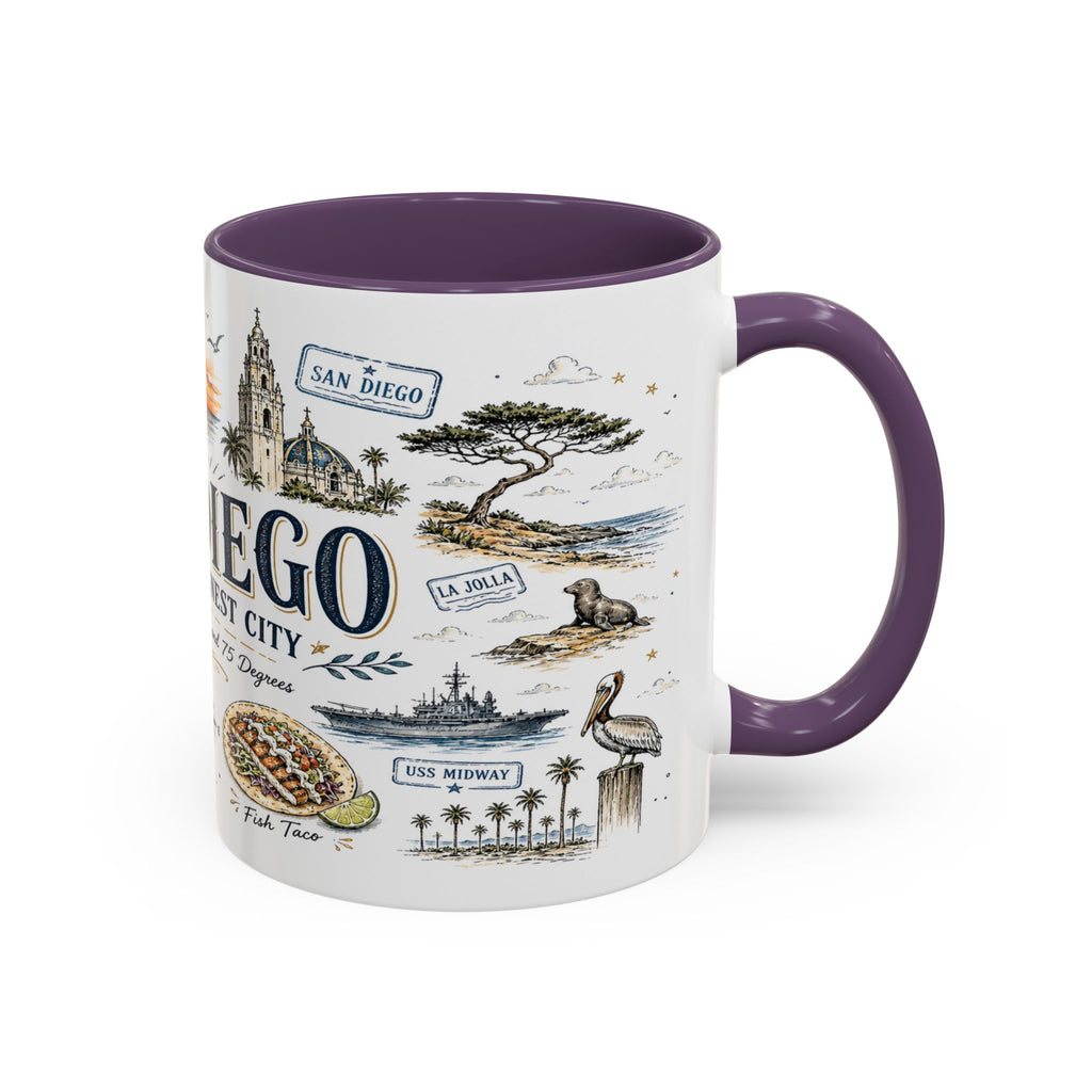 San Diego Coffee Mug | California Souvenir City Gift | Accent Color Ceramic 11oz 15oz