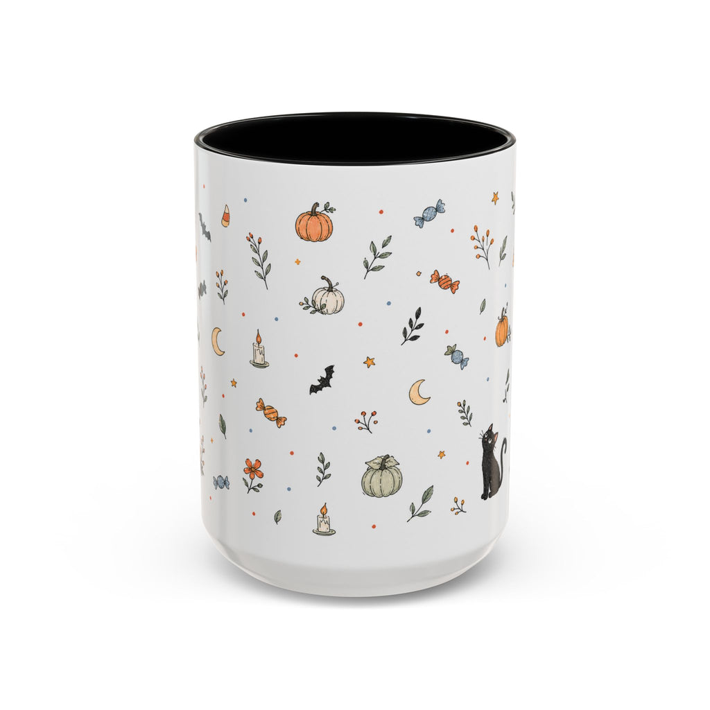 Halloween Party Mug | Ghost Black Cat Candy Watercolor Gift | Accent Cup 11oz 15oz