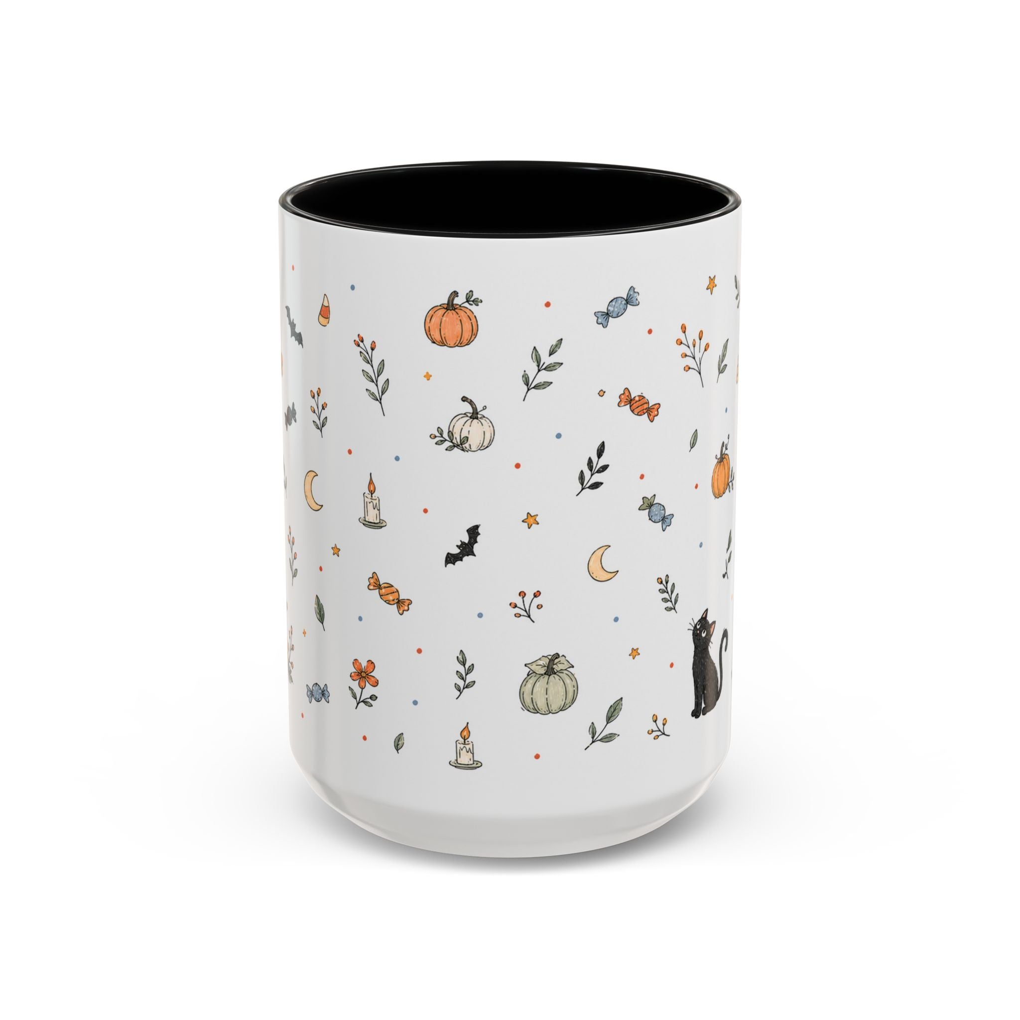 Halloween Party Mug | Ghost Black Cat Candy Watercolor Gift | Accent Cup 11oz 15oz