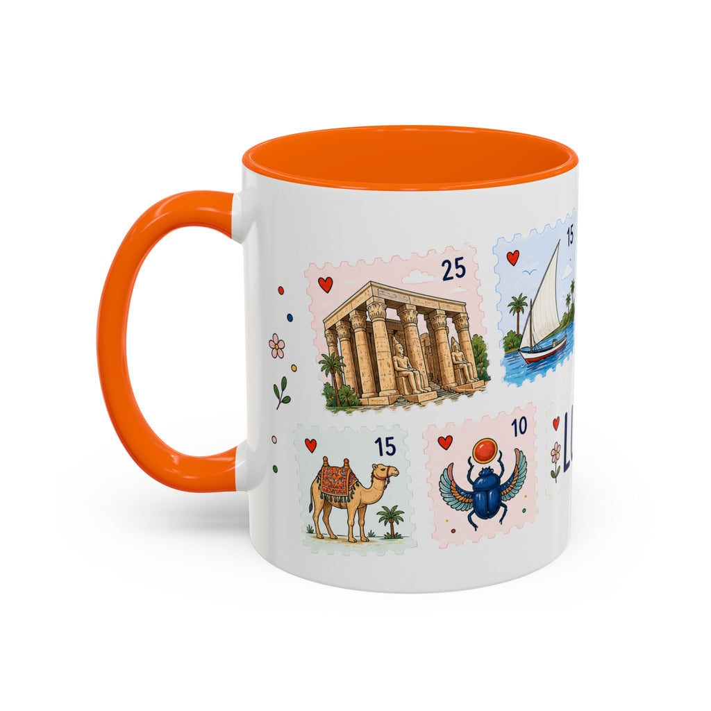 Luxor Coffee Mug | Postage Stamp Collage Mug | Travel Souvenir Accent Cup 11oz 15oz
