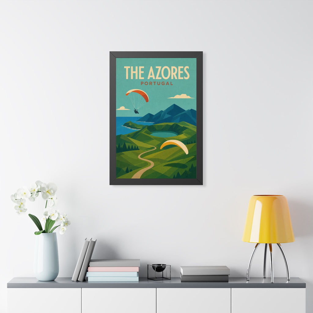 Azores Portugal Framed Poster | Vintage Travel Wall Art | Black Walnut White Frame | 16x24 20x30