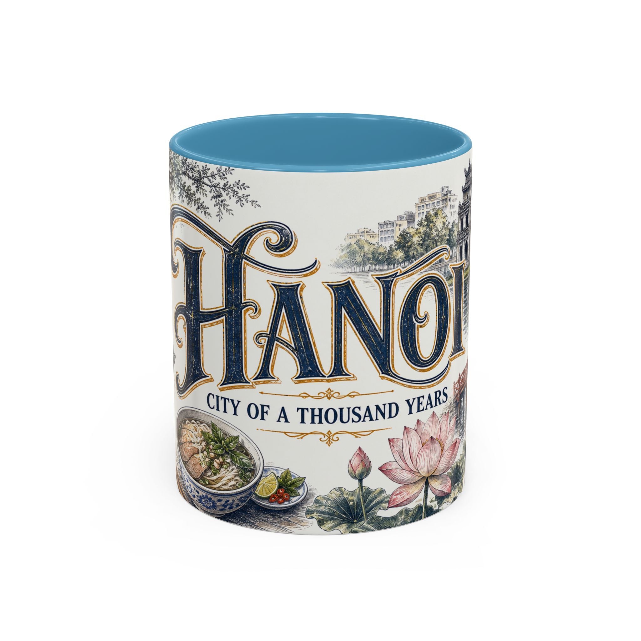 Hanoi Coffee Mug | Vietnam Travel Souvenir | Vintage Illustrated City Gift | 11 oz 15 oz Accent Mug