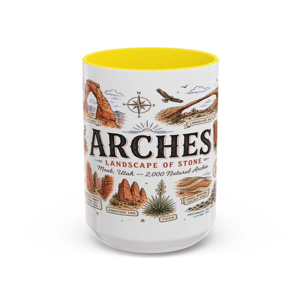 Arches Coffee Mug | National Park Hiking Utah Gift | Accent Color Ceramic 11oz 15oz