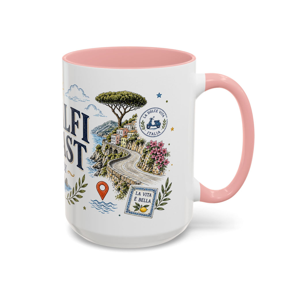 Amalfi Coast Coffee Mug | Travel Destination Souvenir Gift | Accent Color Ceramic 11oz 15oz