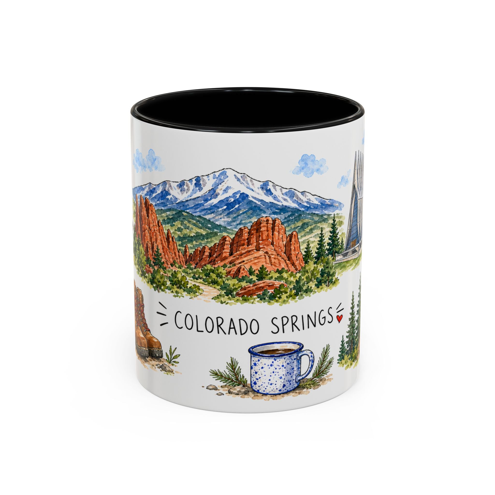 Colorado Springs Illustrated Travel Mug | City Souvenir Accent Coffee Mug | 11oz 15oz Ceramic Cup