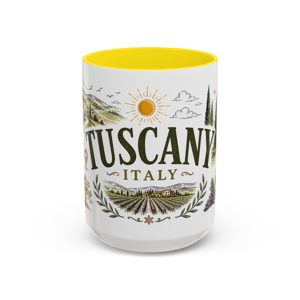 Tuscany Coffee Mug | Travel Destination Souvenir Gift | Accent Color Ceramic 11oz 15oz