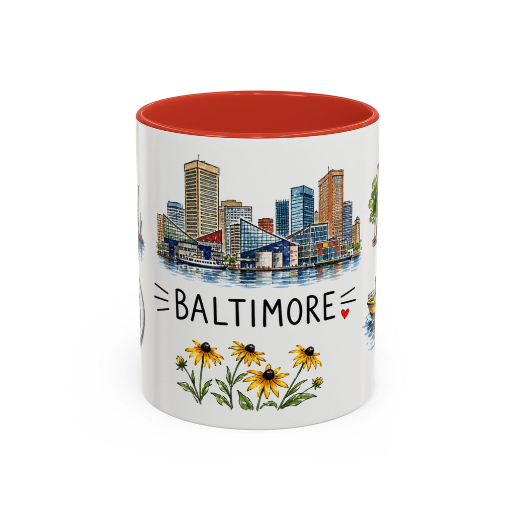 Baltimore Illustrated Travel Mug | City Souvenir Accent Coffee Mug | 11oz 15oz Ceramic Cup