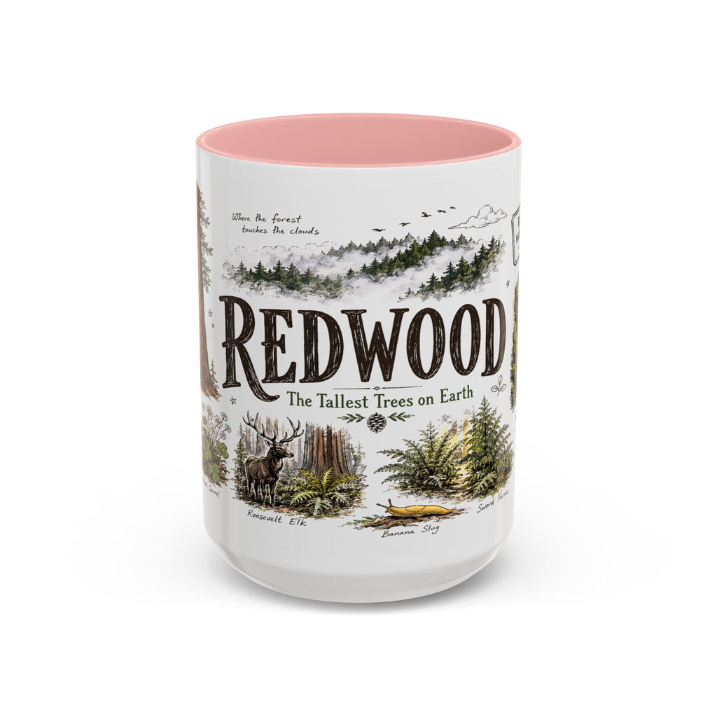 Redwood National Park Coffee Mug | California Coastal Forest Hiking Gift | Accent Color Ceramic 11oz 15oz