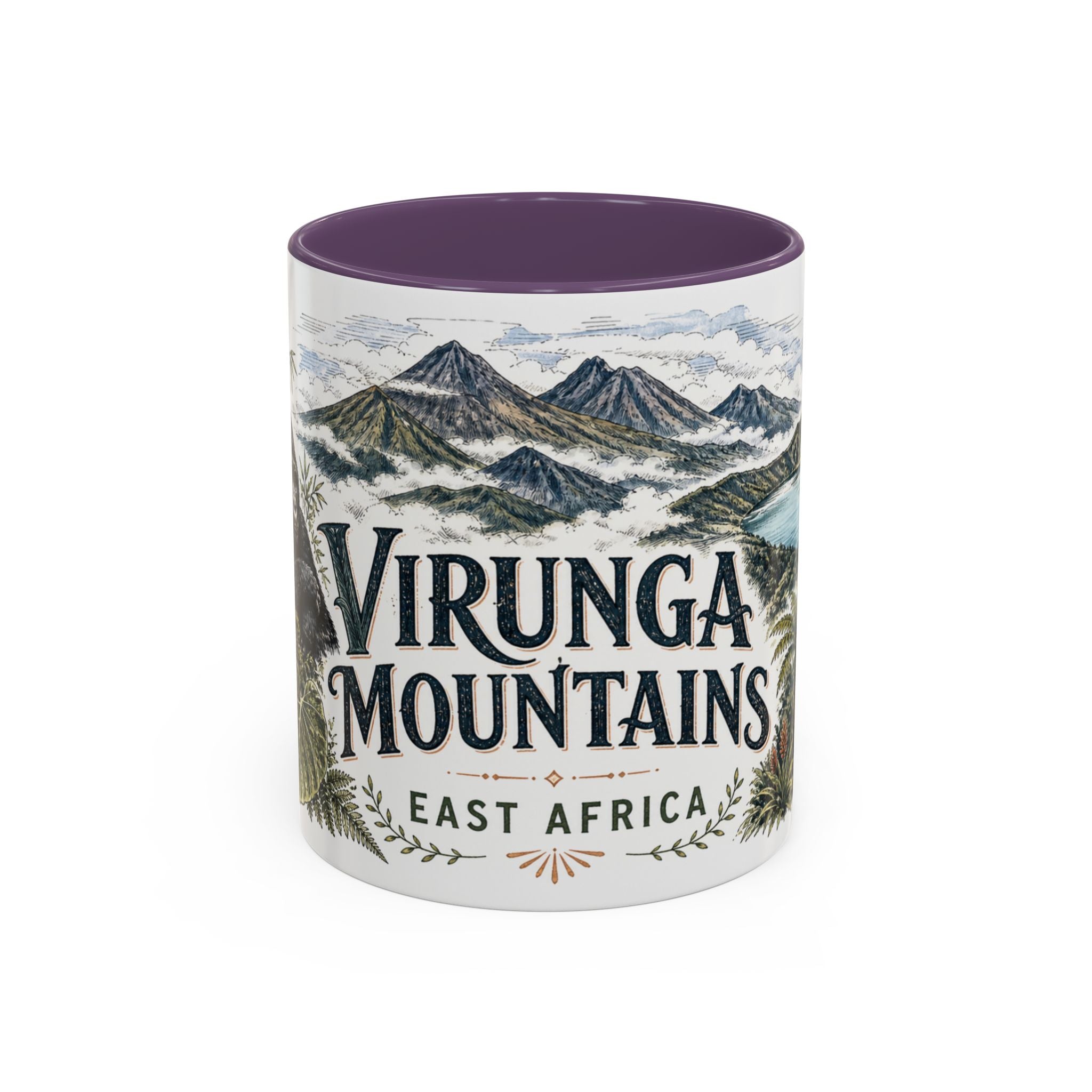 Virunga Mountains Mug, East Africa Travel Souvenir, Bucket List Gift, Accent Ceramic Coffee Mug 11oz 15oz