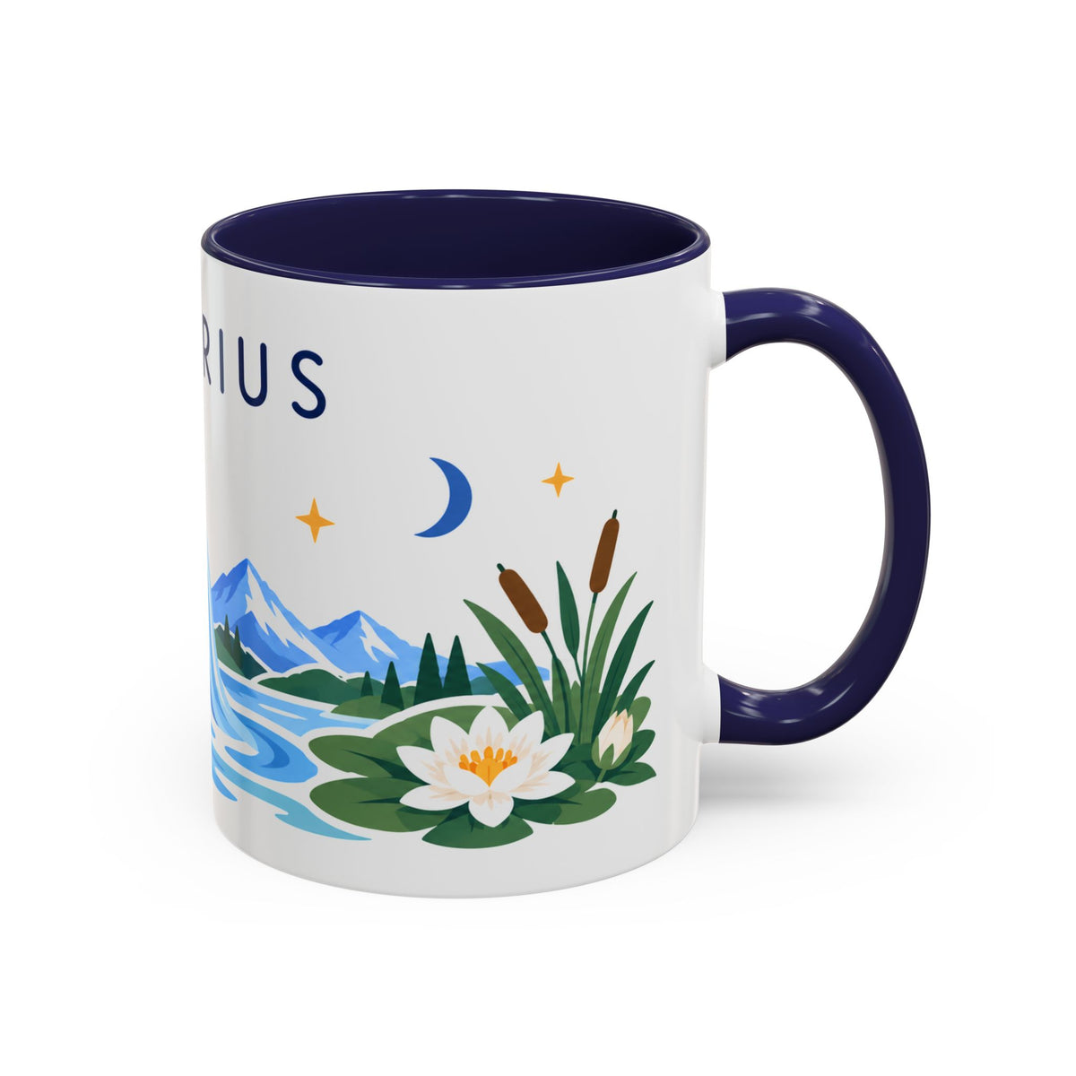 Aquarius Zodiac Coffee Mug | Water Bearer Design | Astrology Birthday Gift | 11 oz 15 oz Ceramic Accent Mug