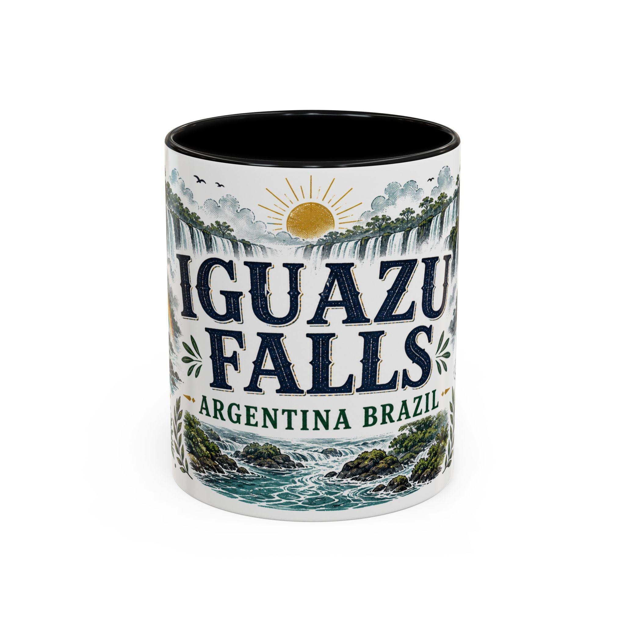 Iguazu Falls Coffee Mug | Travel Destination Souvenir Gift | Accent Color Ceramic 11oz 15oz