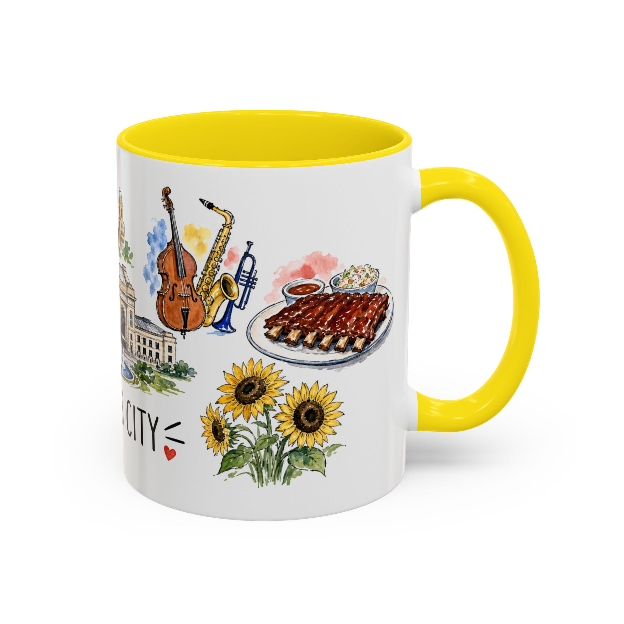 Kansas City Illustrated Travel Mug | City Souvenir Accent Coffee Mug | 11oz 15oz Ceramic Cup