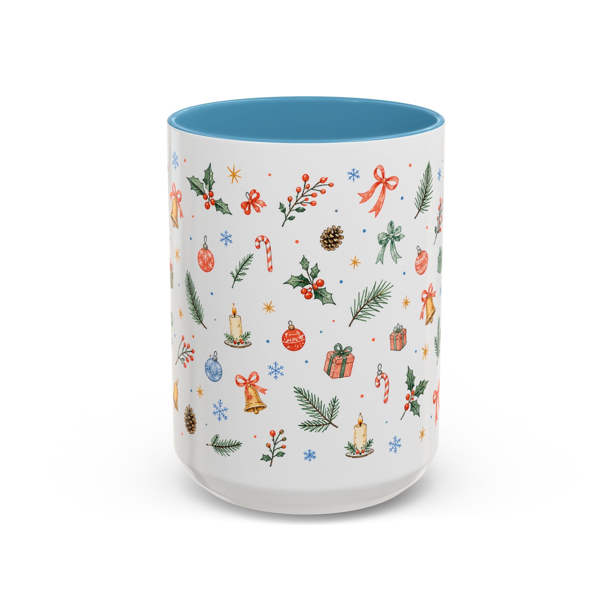 Christmas Bell Mug | Ribbon Gift Watercolor Holiday Cup | Accent Coffee Mug 11oz 15oz