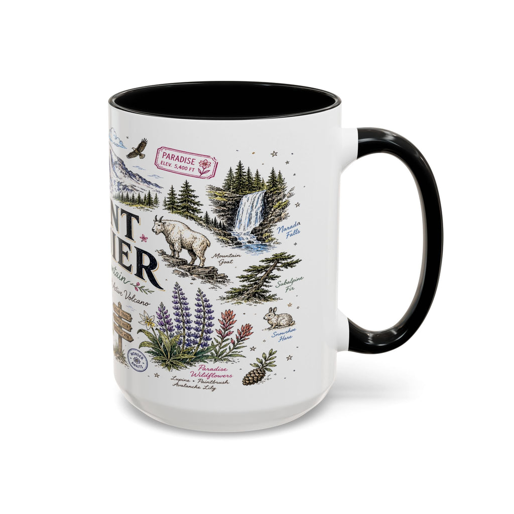 Mount Rainier Coffee Mug | National Park Hiking Washington Gift | Accent Color Ceramic 11oz 15oz