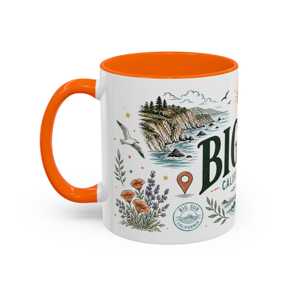 Big Sur Coffee Mug | Travel Destination Souvenir Gift | Accent Color Ceramic 11oz 15oz