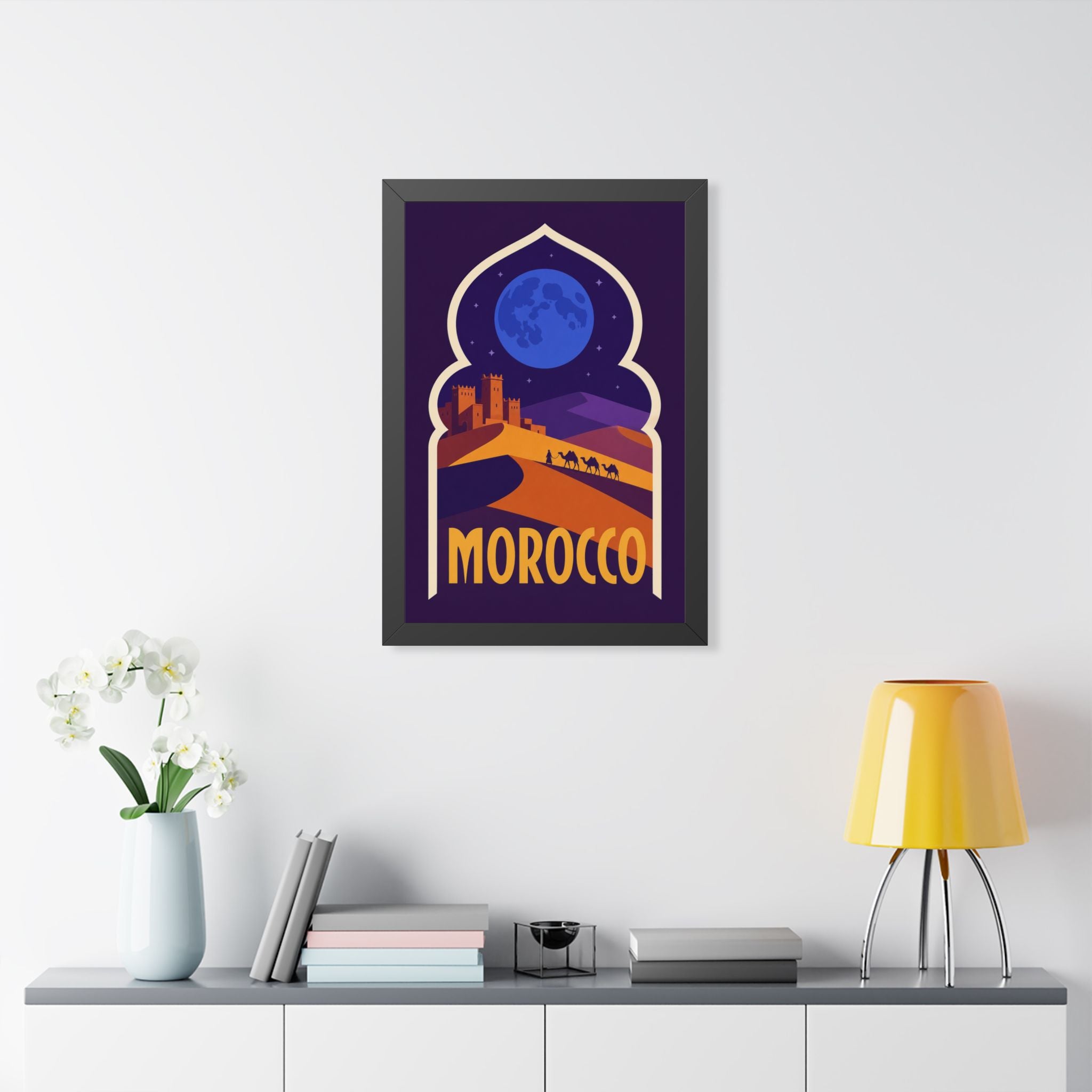 Morocco Desert Night Morocco Framed Poster | Vintage Travel Wall Art | Black Walnut White Frame | 16x24 20x30