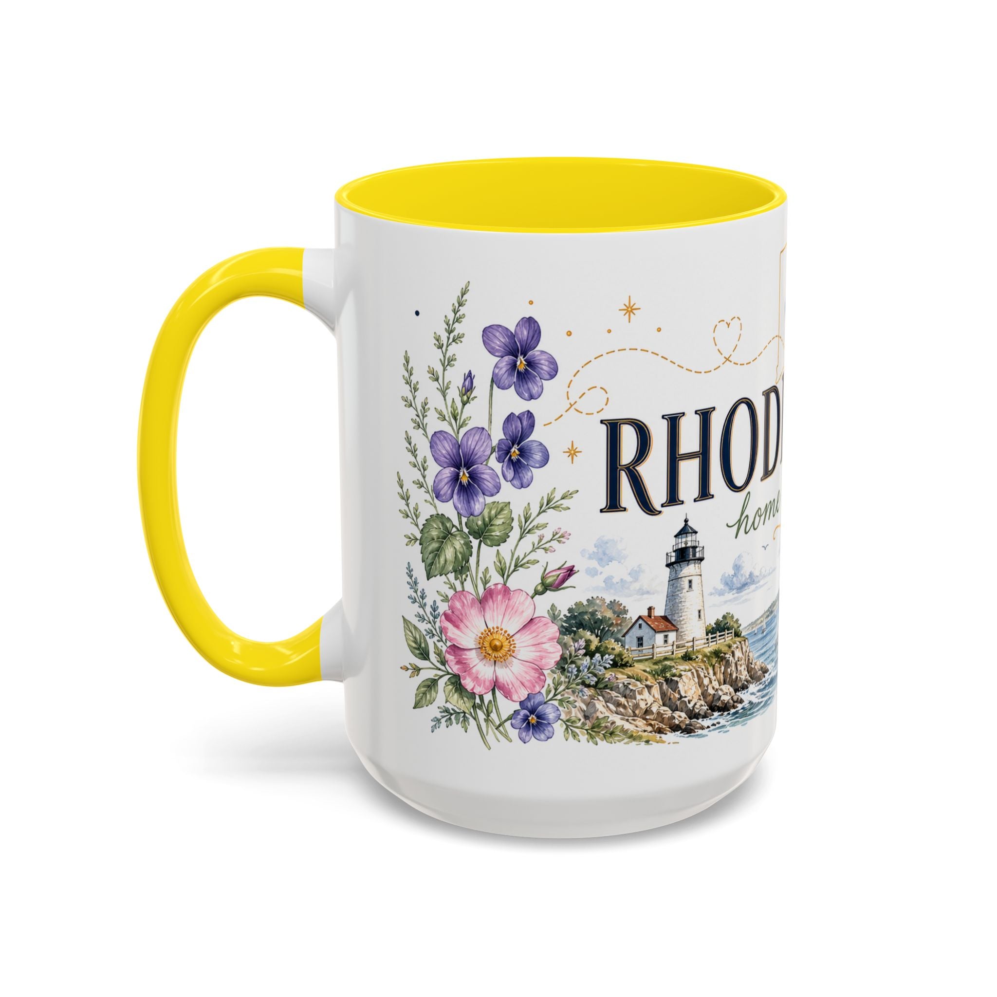 Rhode Island State Map Mug | Botanical Seaside Accent Cup (11oz or 15oz)