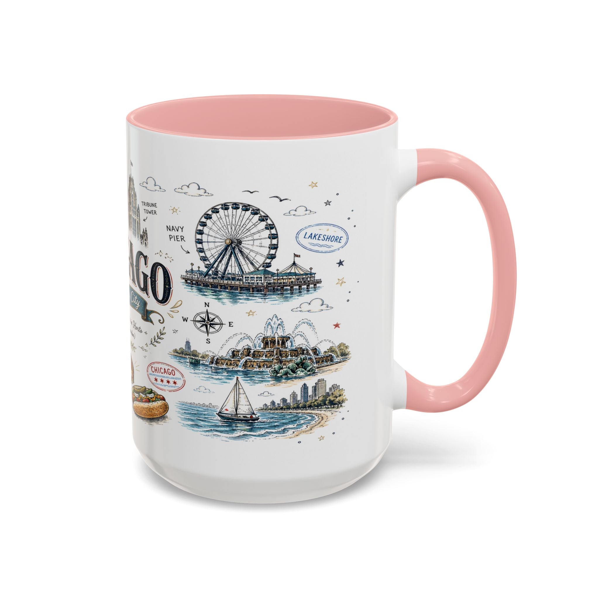 Chicago Coffee Mug | Illinois Souvenir City Gift | Accent Color Ceramic 11oz 15oz