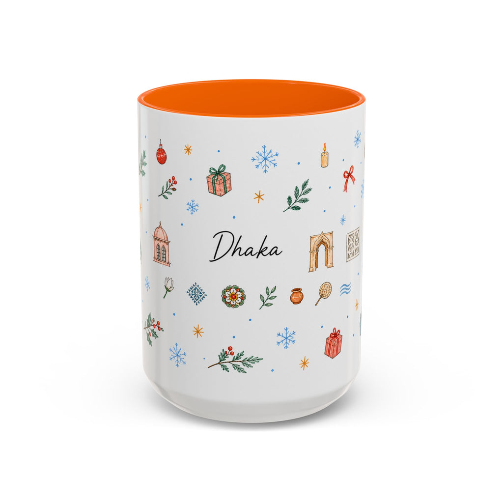 Dhaka Christmas Mug | Watercolor Travel Souvenir | Holiday Gift | Accent Ceramic Coffee Cup 11oz 15oz