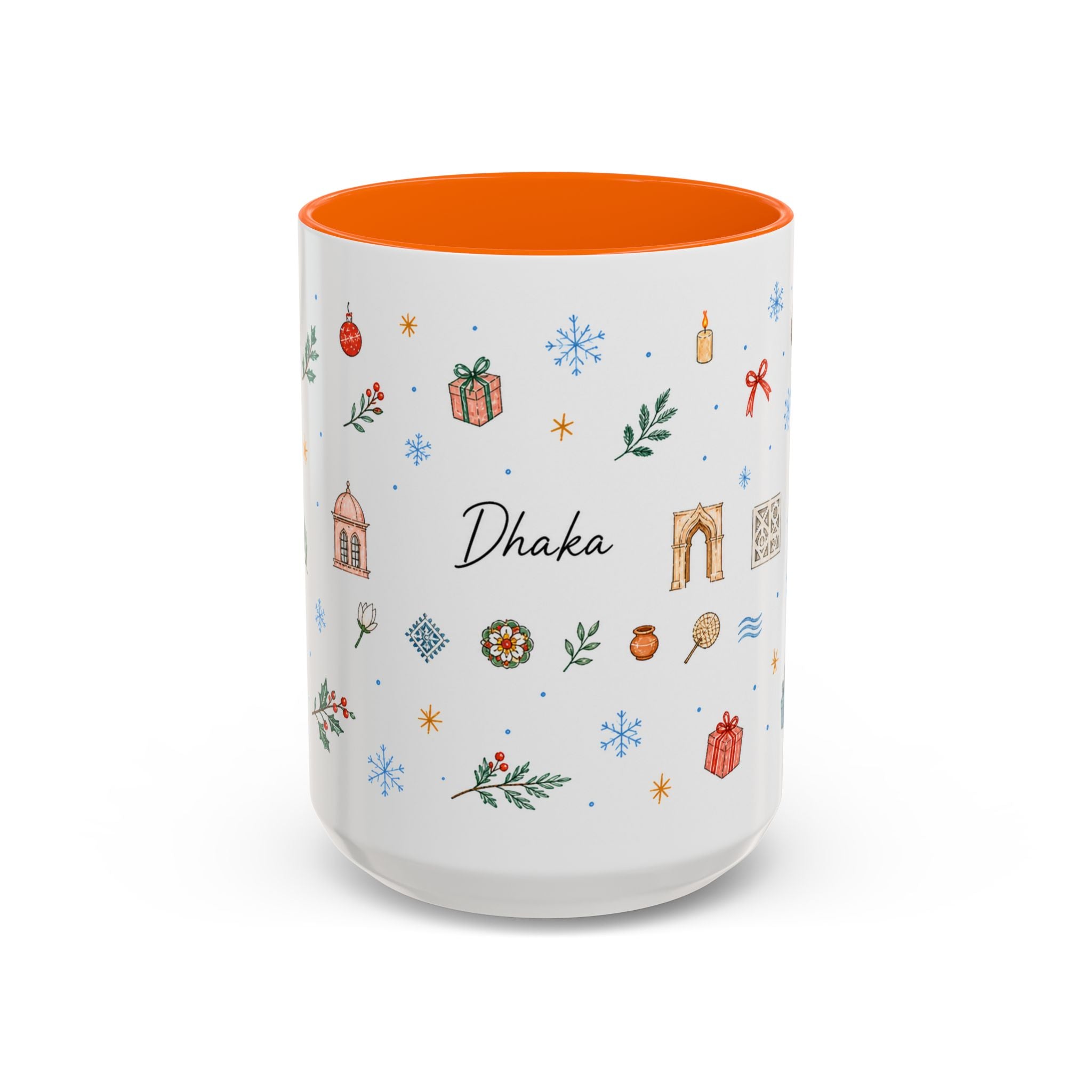 Dhaka Christmas Mug | Watercolor Travel Souvenir | Holiday Gift | Accent Ceramic Coffee Cup 11oz 15oz