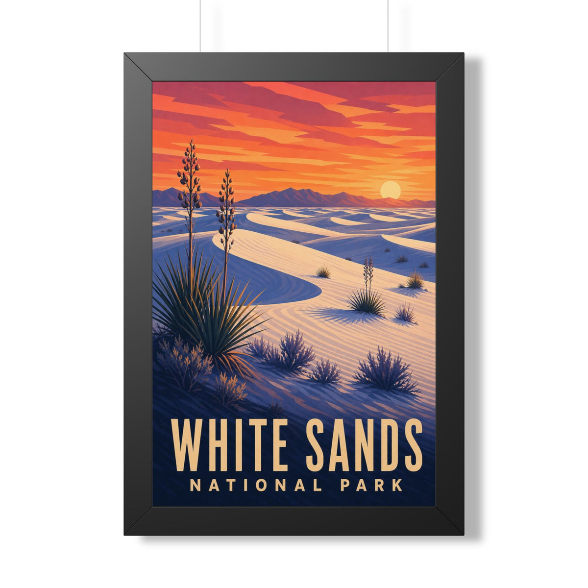 White Sands National Park Framed Poster | Vintage Travel Wall Art | Black Walnut White Frame | 16x24 20x30