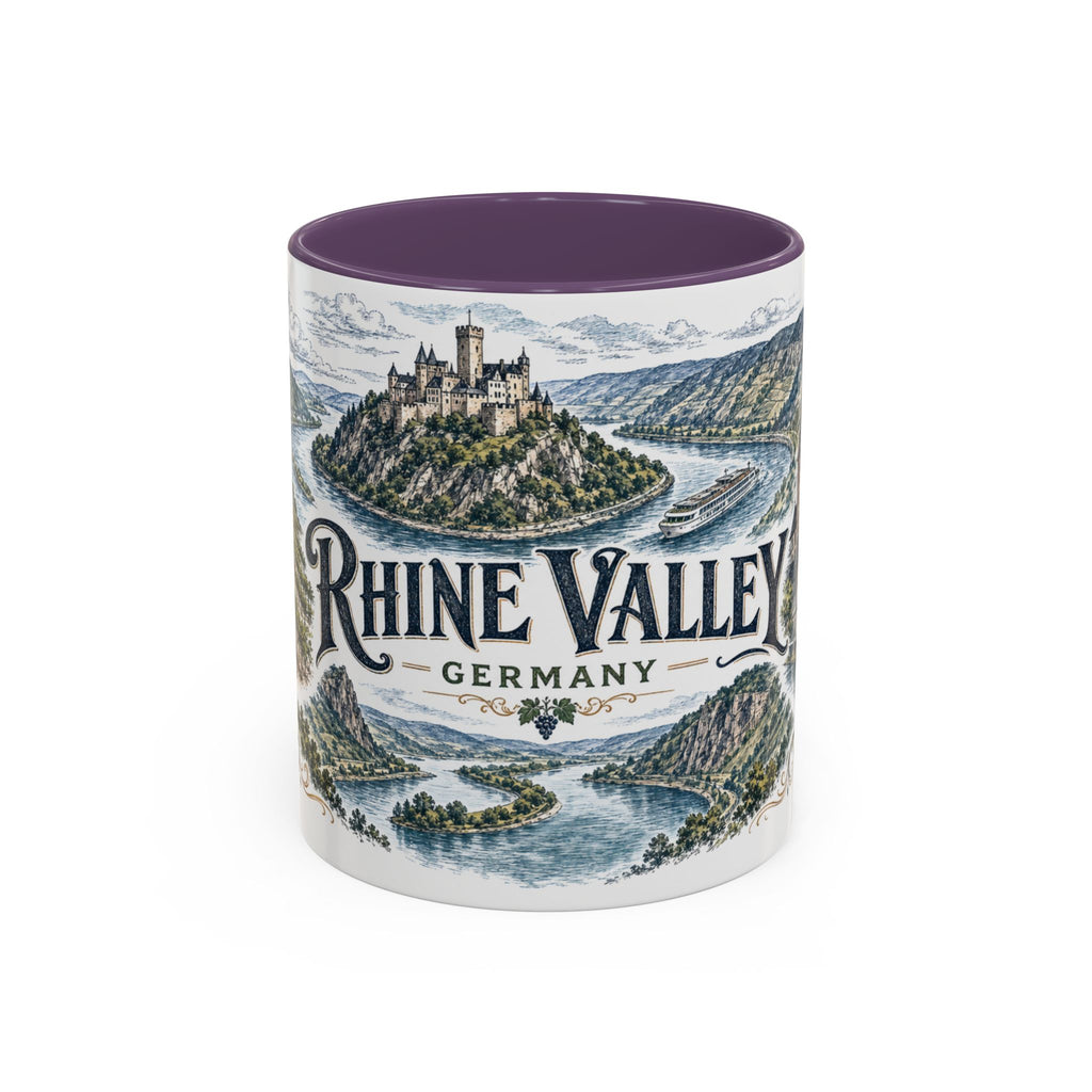 Rhine Valley Mug, Germany Travel Souvenir, Bucket List Gift, Accent Ceramic Coffee Mug 11oz 15oz